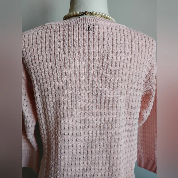 Talbots Cotton Blend Basket Weave Knit 3/4 Sleeve Pastel Pink Sweater Sz Medium - Picture 11 of 17